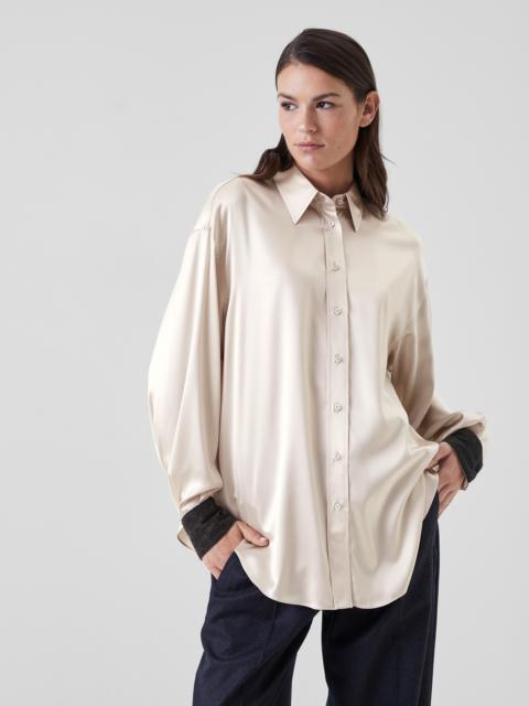 Brunello Cucinelli Stretch silk satin shirt with precious contrast cuffs