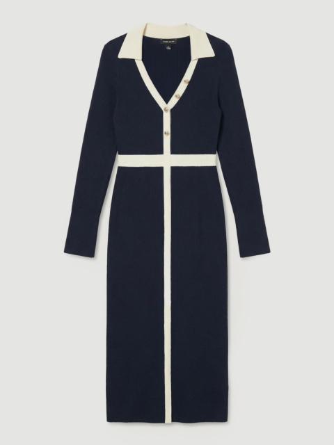 KAREN MILLEN Knit Rib With Contrast Waist Detail Collared Midi Dress