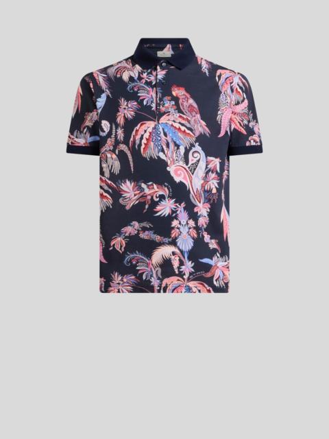 Etro COTTON PIQUE POLO SHIRT WITH PARROT AND PALM TREE MOTIF
