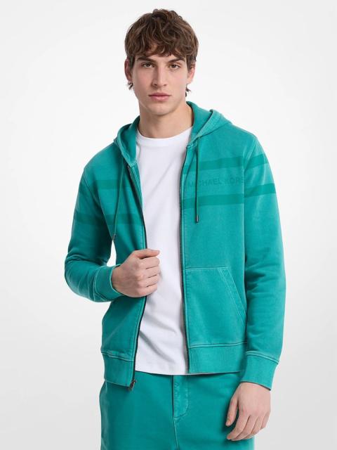 MICHAEL KORS Logo Garment-Dyed Cotton Zip Up Hoodie