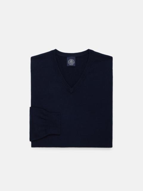 J. PRESS NAVY COTTON/CASHMERE V-NECK SWEATER