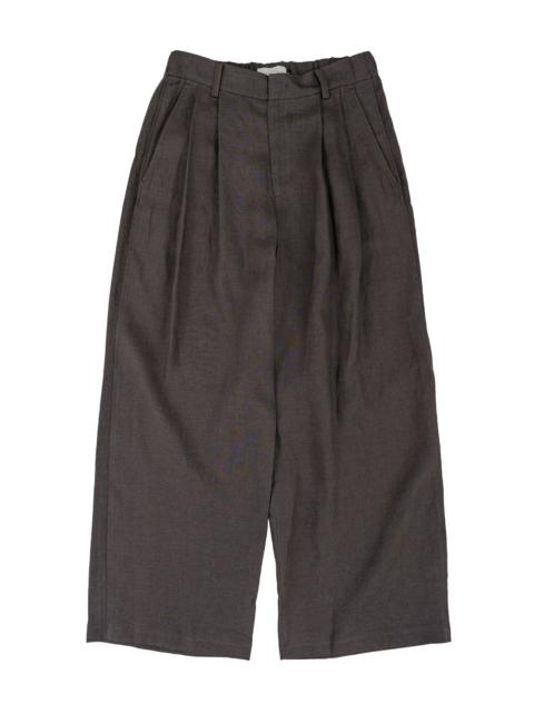 AMOMENTO Linen Two Tuck Wide Pants Khaki Grey