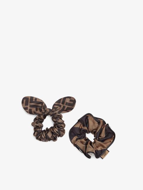 FENDI Set of two elastic brown silk hairbands