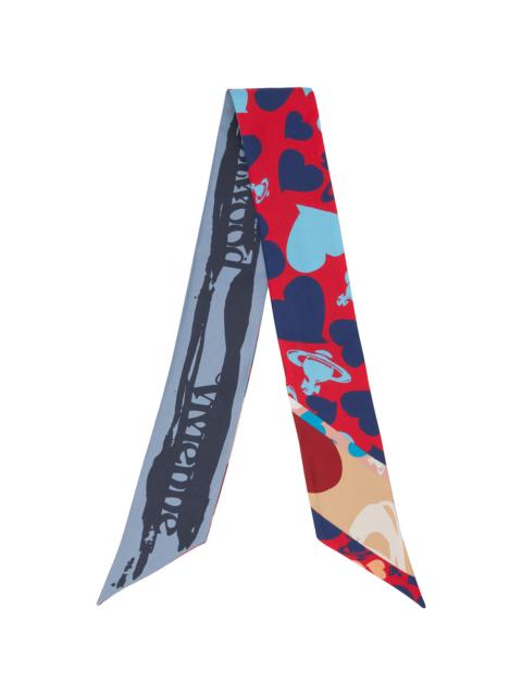 Vivienne Westwood Red & Blue Hearts & Orbs Twilly Skinny Scarf