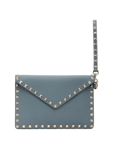 Valentino Blue Rockstud Grainy Calfskin Envelope Pouch