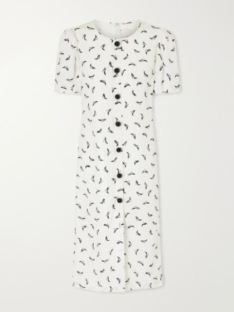 CAROLINA HERRERA Printed silk-crepe midi dress White