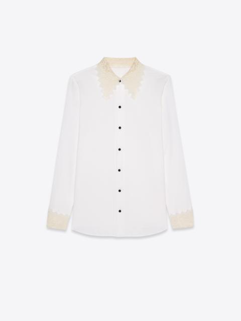 SAINT LAURENT striped shirt in cotton voile with lace