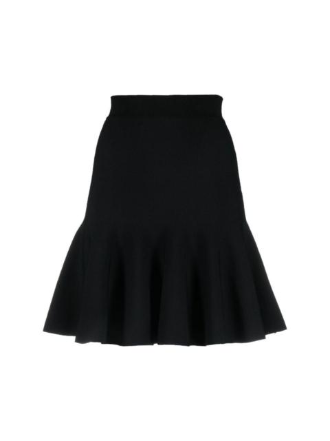 high-waisted flared midi skirt