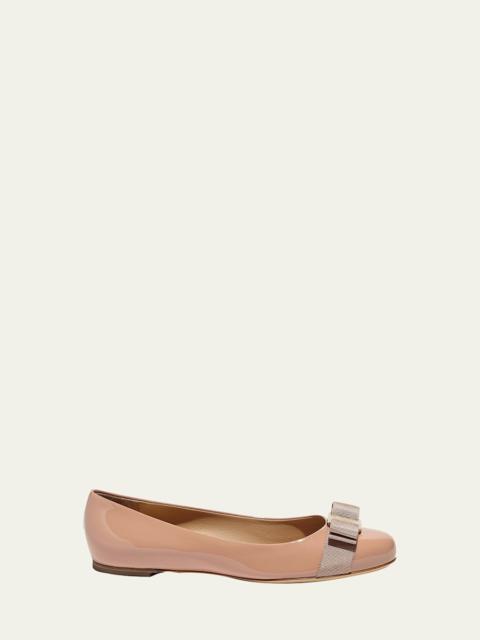 FERRAGAMO Varina Patent Leather Bow Ballerina Flats