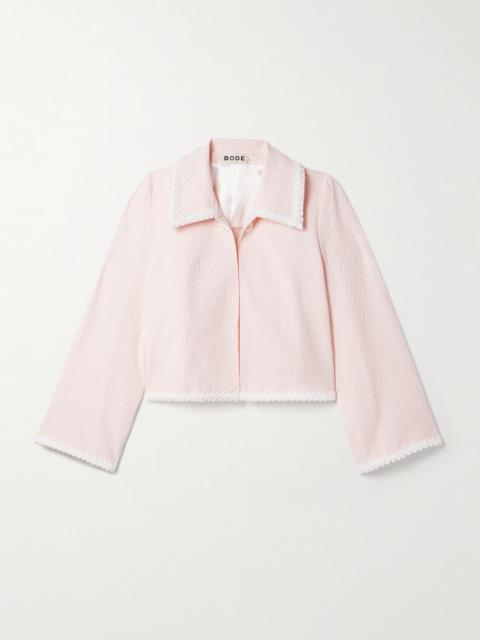 BODE Cropped Appliquéd Striped Cotton-blend Seersucker Jacket