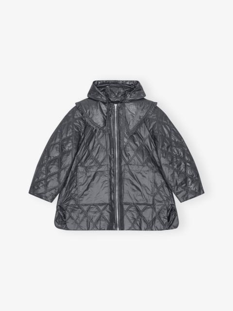 GANNI BLACK SHINY QUILT MIDI JACKET | REVERSIBLE