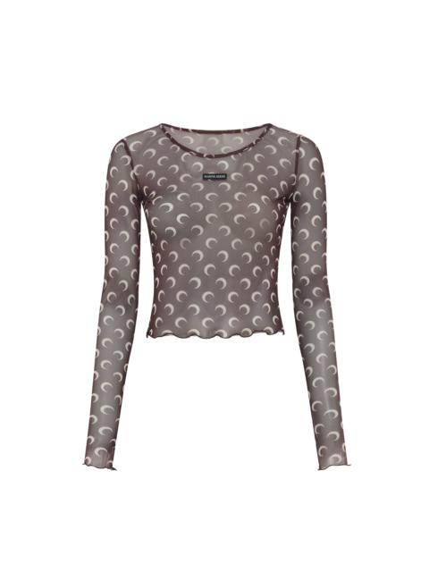 Marine Serre Moon Printed Mesh Second Skin Cropped Top