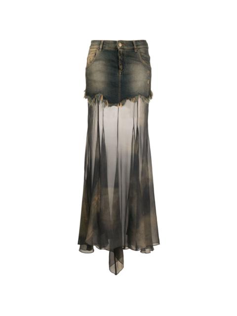 panelled denim maxi skirt