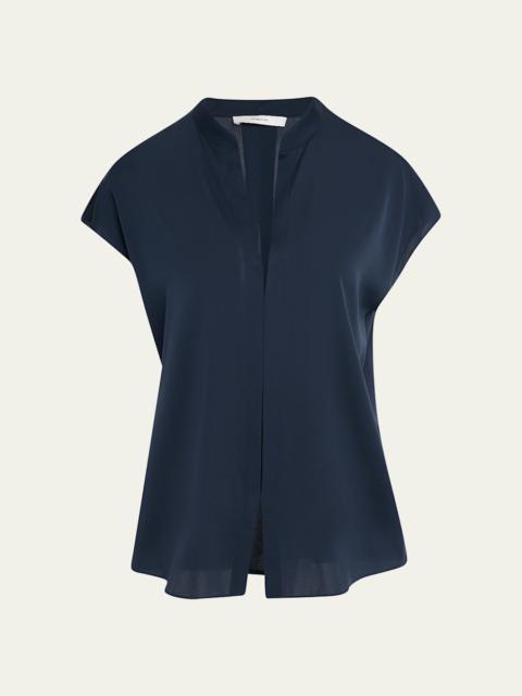 Cap-Sleeve Blouse with Hidden Placket