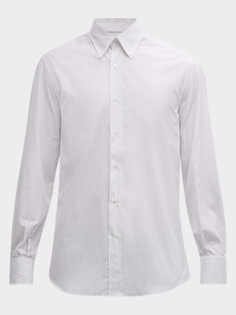 Brunello Cucinelli Men's Micro-Bacchetta Stripe Cotton Sport Shirt