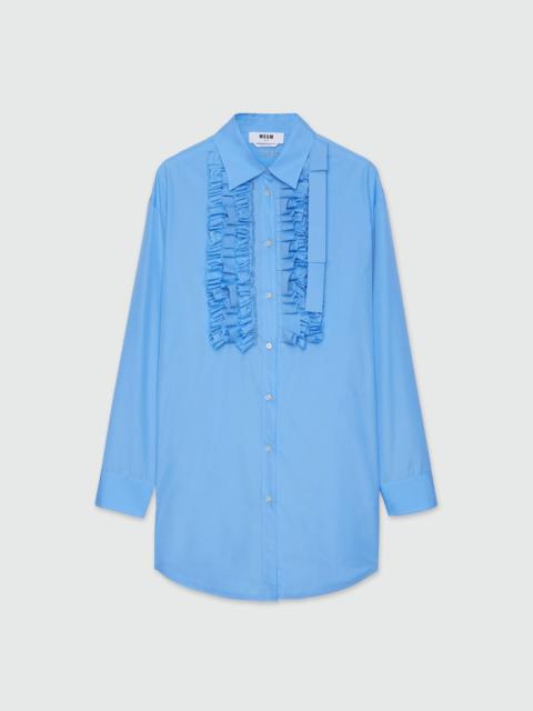 MSGM Light blue poplin shirt dress with ruffles