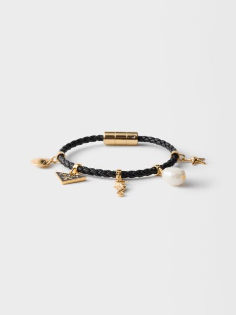 Prada Braided nappa leather charm bracelet