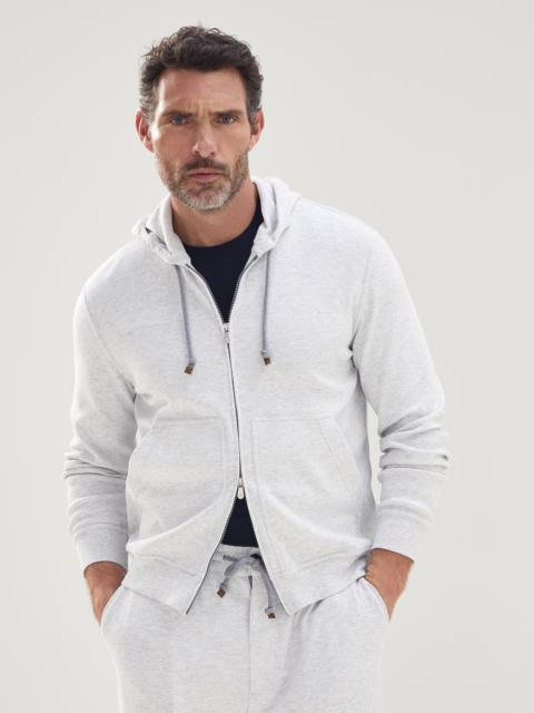 Techno cotton French terry hooded sweatshirt with zipper