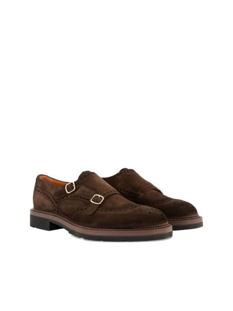 Santoni double-buckles suede monk shoes