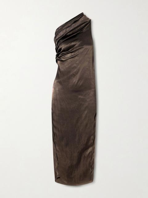 Rick Owens Athena one-shoulder satin midi dress Brown