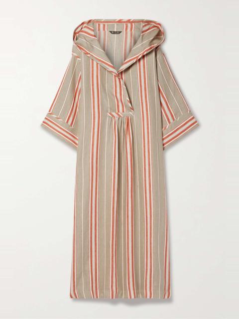 Oversized striped hooded linen maxi dress