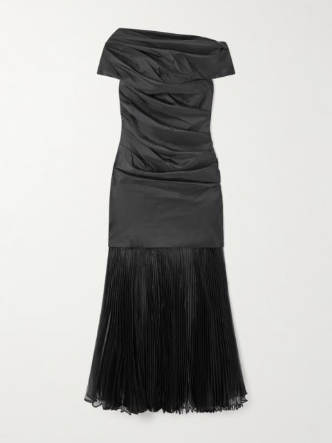 SIMKHAI Ammalie Draped Taffeta And Pleated Organza Midi Dress