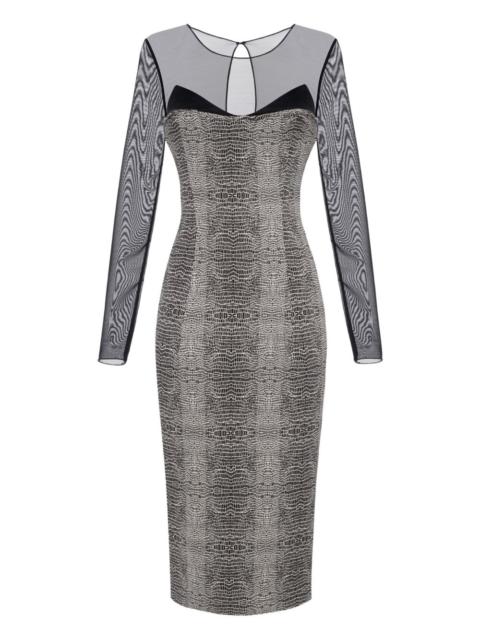 ELISABETTA FRANCHI python-print mesh-insert midi dress