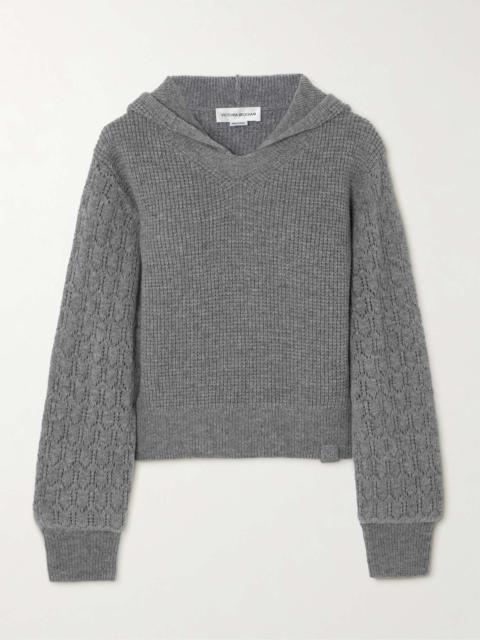 Victoria Beckham Hooded pointelle and waffle-knit stretch-wool sweater