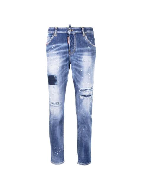 low-rise distressed cropped jeans