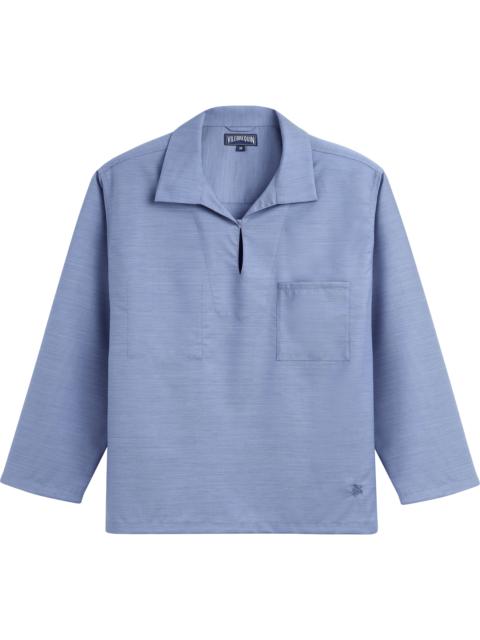Men Wool Collared Pullover Shirt Solid