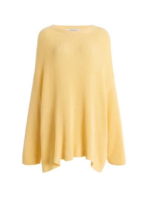 Another Tomorrow Draped Knitted Cotton-Blend Sweater yellow