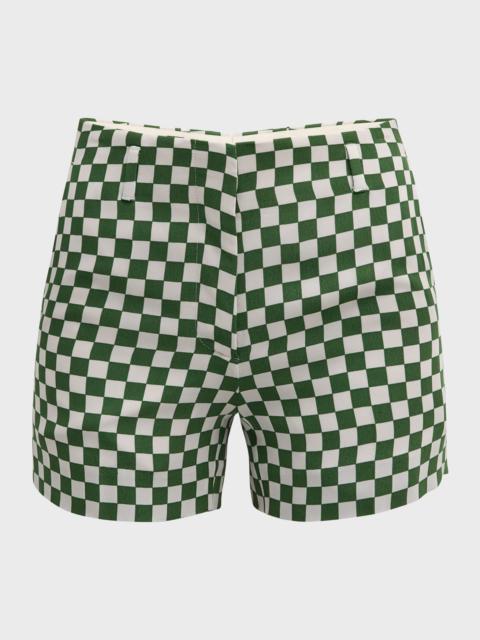 Paolina High-Rise Checker-Print Short Pants