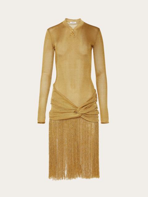 FERRAGAMO Midi lurex dress with fringed skirt