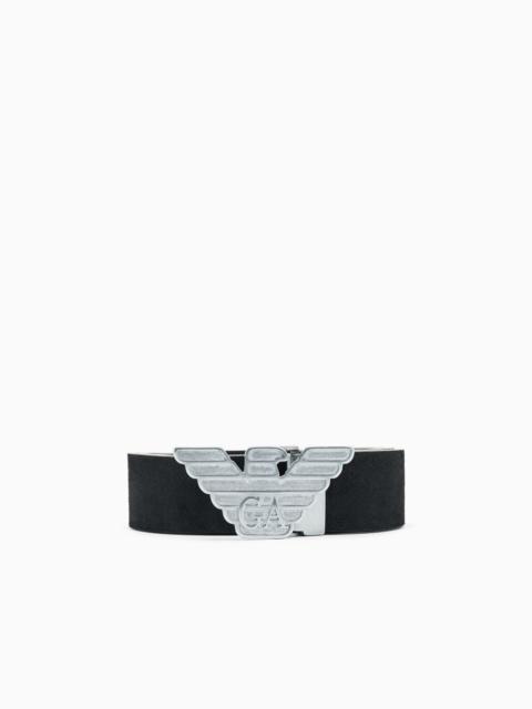 EMPORIO ARMANI NEW YORK SMOOTH LEATHER BELT WITH EAGLE PLATE