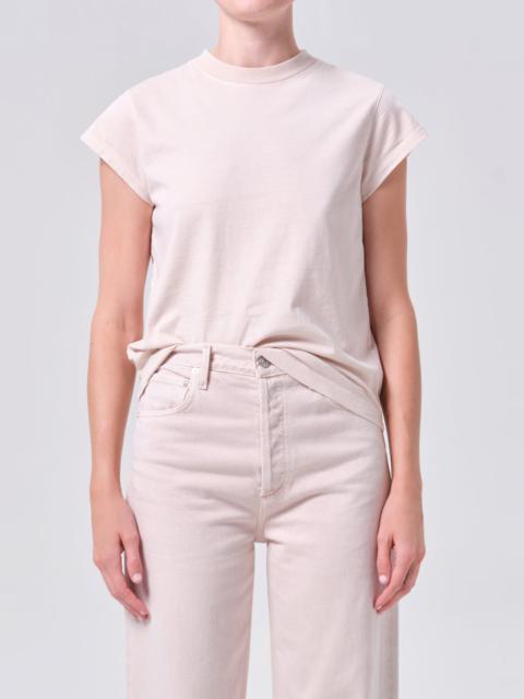 AGOLDE LONG LINE BRYCE CAP SLEEVE TEE IN FOUNDATION