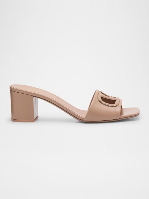 Valentino VLogo Leather Cutout Slide Sandals