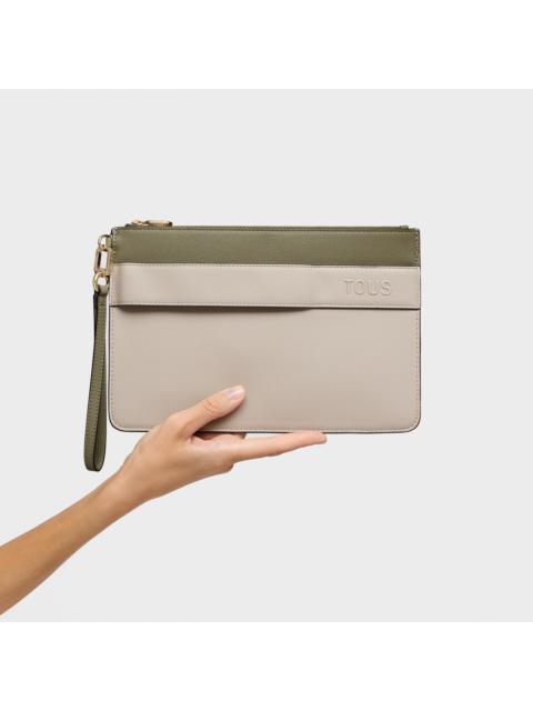 TOUS Taupe and olive green Clutch bag TOUS Audree Saffiano