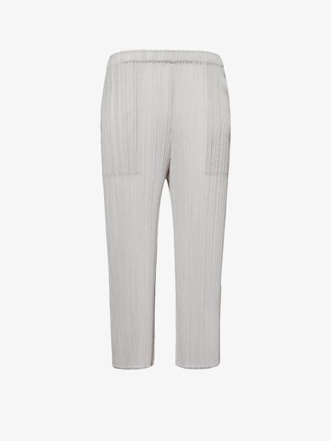 Pleats Please Issey Miyake Pleated straight-leg mid-rise knitted trousers