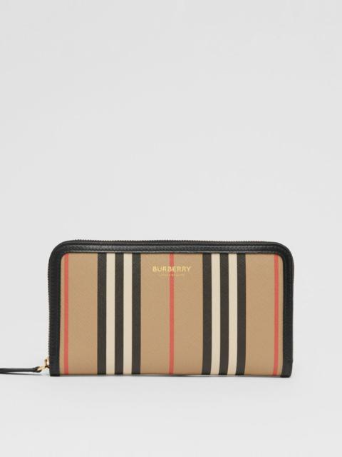 Burberry Icon Stripe and Leather Ziparound Wallet