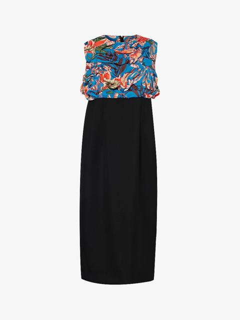 Floral-print ruched regular-fit woven midi dress