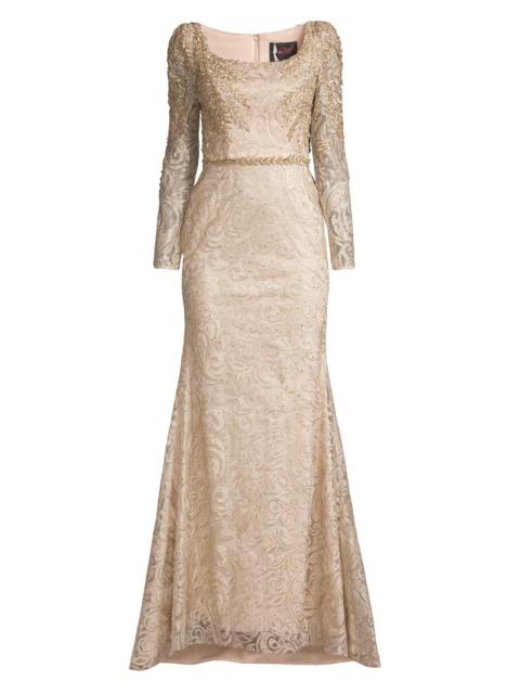 MAC DUGGAL Women's Beaded Lace A-Line Gown - Light Gold