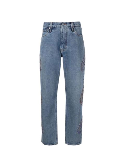 rhinestone-embellished paisley jeans