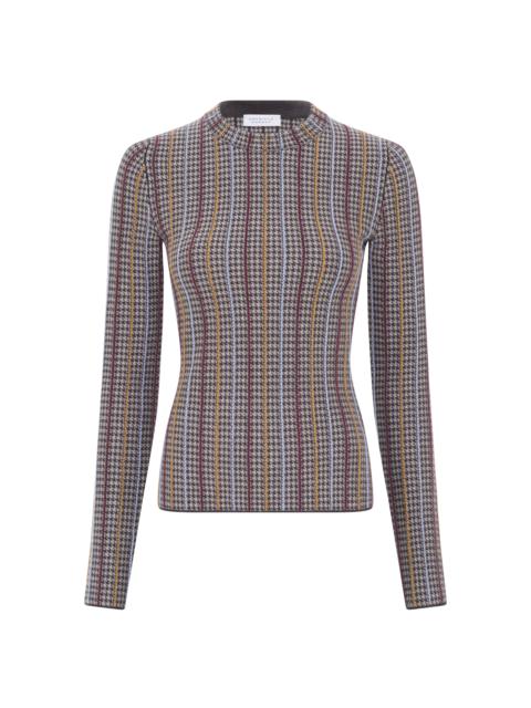 GABRIELA HEARST Pons Knit Sweater in Camel Multi Cashmere Silk Houndstooth