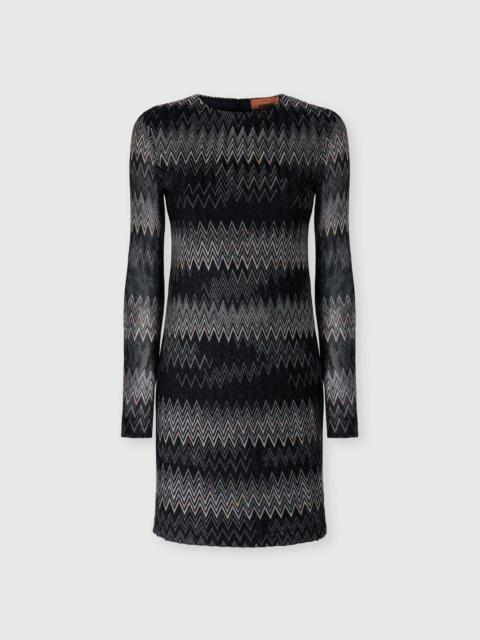 Missoni Long-sleeve viscose lamé chevron mini dress