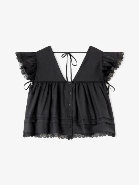 GANNI BLOUSE IN BLACK LINEN