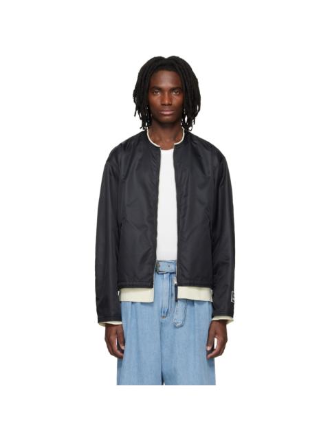 SOLID HOMME Black Layered Collarless Reversible Bomber Jacket
