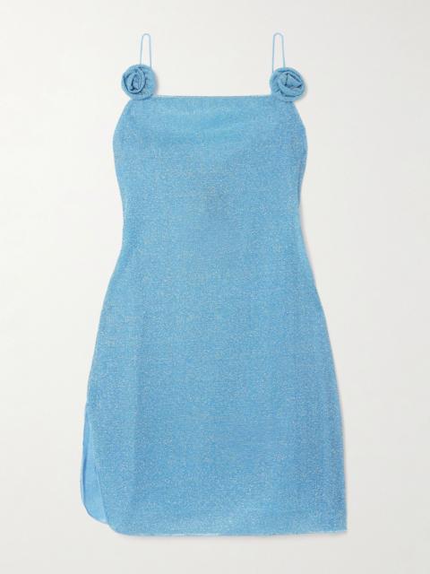 Oséree Lumière Rose appliquéd metallic stretch-knit mini dress Light blue