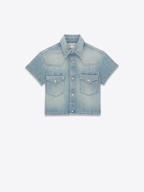 cropped shirt in blue twill denim