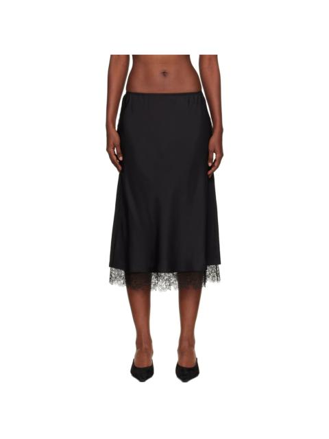 RÓHE Black Lace-Trimmed Silk Midi Skirt