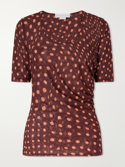 Stella McCartney Gathered Polka-dot Mesh T-shirt
